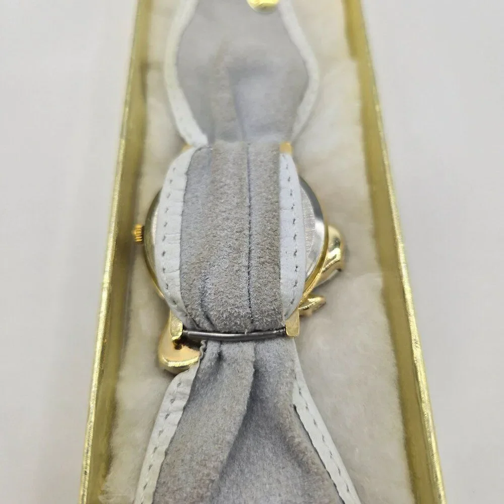 Vintage 80s Le Baron Watch Bracelet White Leather Crystal Pink Glam